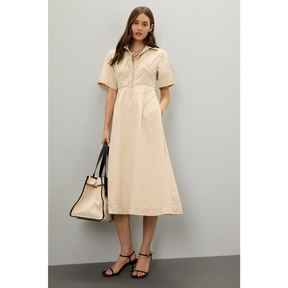 ROSETTA GETTY x RTR Dresses & Skirts - ROSETTA GETTY x RTR Beige Twill Collared Short Sleeve Bone Stitching Dress 0